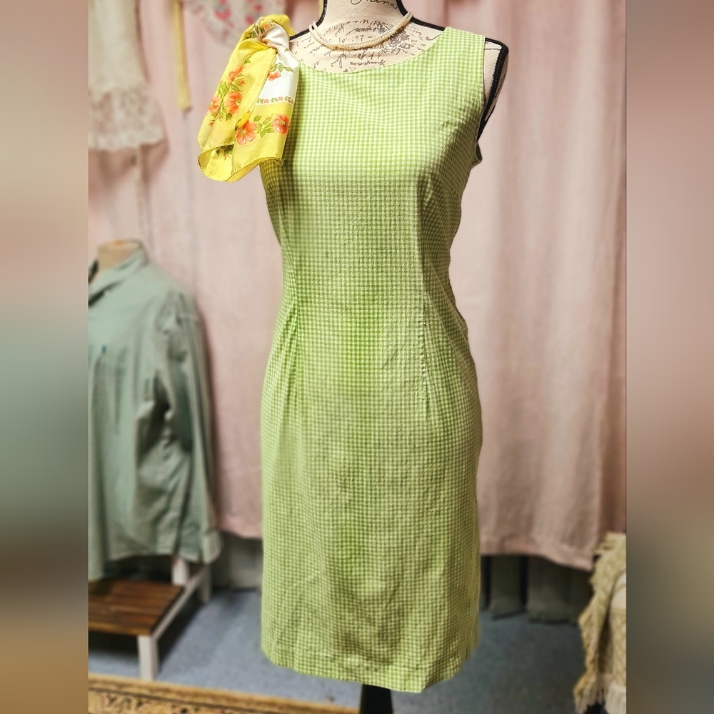 Vintage Kathie Lee Green Cotton Gingham Dress size 6
